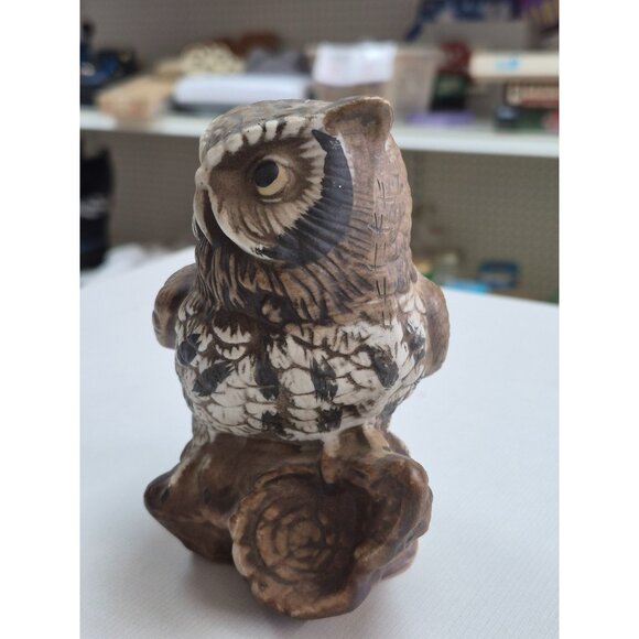 Vintage 1970s Homco Pair Great Horned Owl Porcelain Figurines Owls Set 2 Birds - Picture 9 of 12